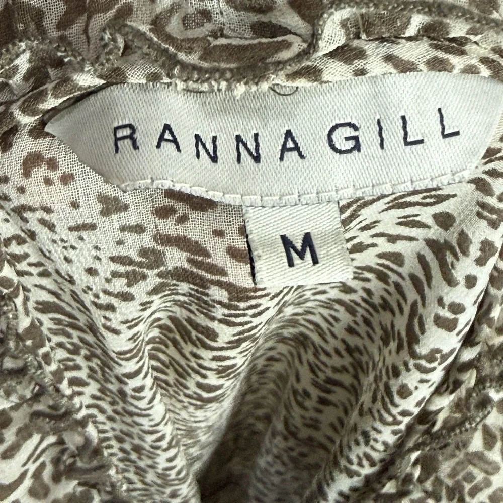 Anthropology Ranna Gill Flora Leopard-Print Ruffled-Wrap Dress Sheer Statement M